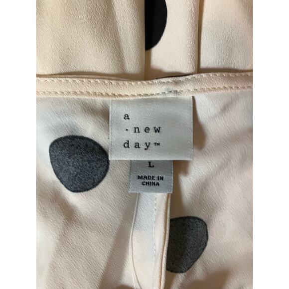 NEW A New Day Short Sleeve Midi Dress Cream Black Polka Dot Large - Picture 5 of 5